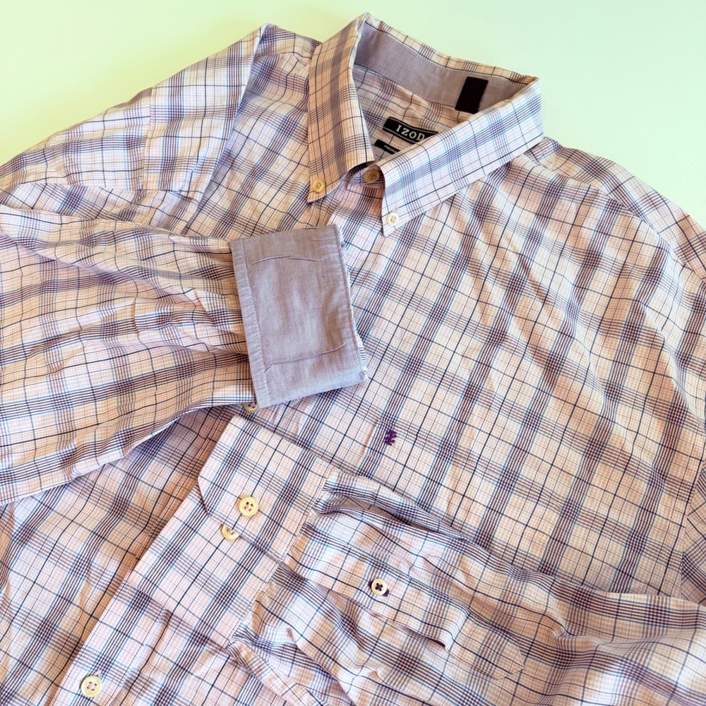 IZOD Premium Essentials Mens XXL Purple Plaid Button Down Long Sleeve Shirt